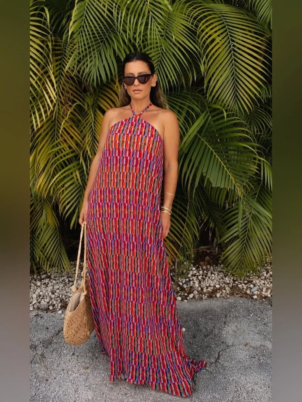 Show Me Your MuMu Claudia Cabo Crush Geo Maxi Dress L Summer Vacation Resortwear - Picture 2 of 10